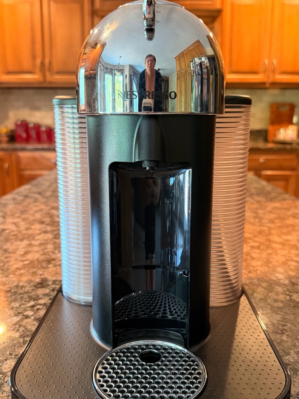 Breville Nespresso Capsule Coffee Machine in Black and Silver Chrome